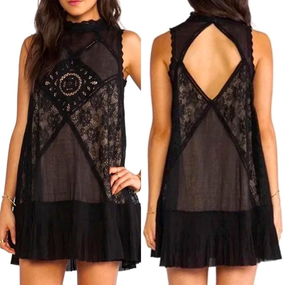 Free People Angel Lace Dress | Boho | Bohemian | Size Small | Open Back Cutout